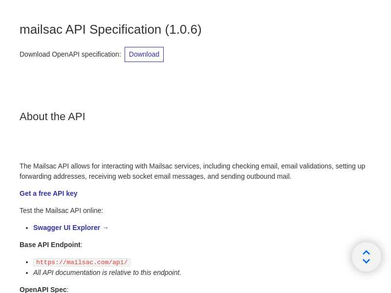 Screenshot of Mailsac API website