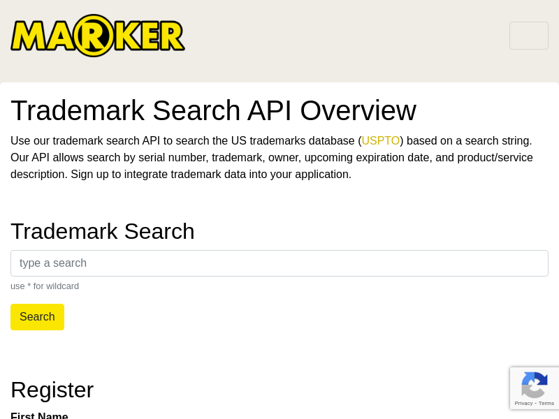 Screenshot of Marker API website