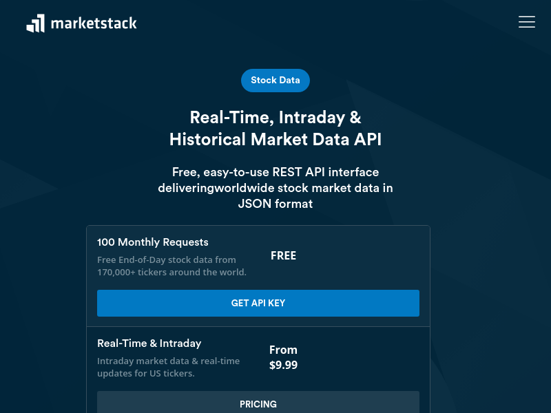 Screenshot of Marketstack website