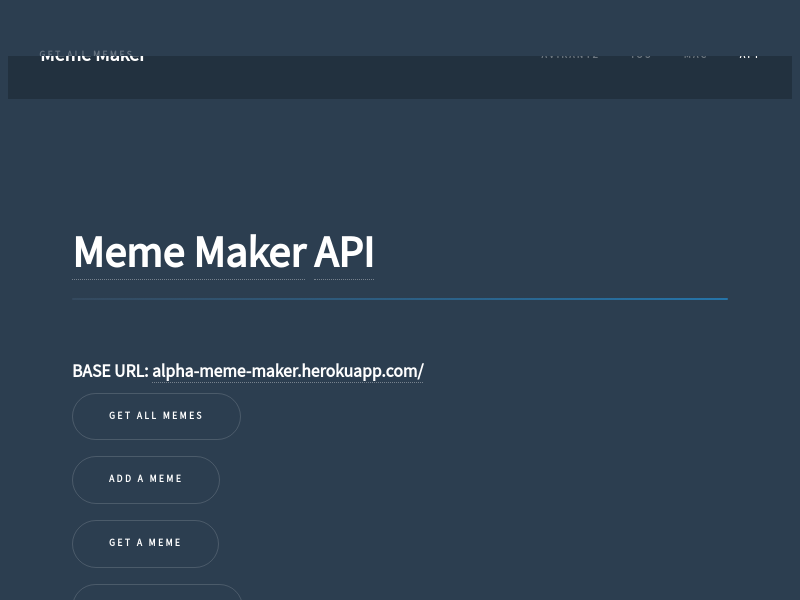 Screenshot of MemeMaker API website