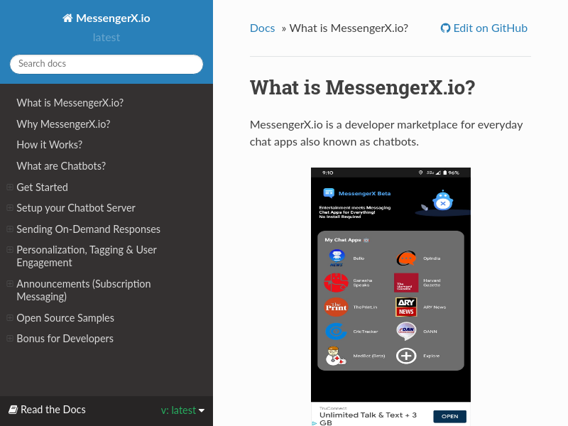 Screenshot of MessengerX website
