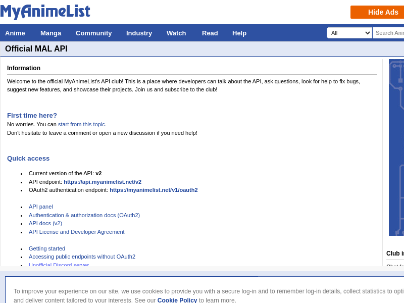 Screenshot of MyAnimeList website