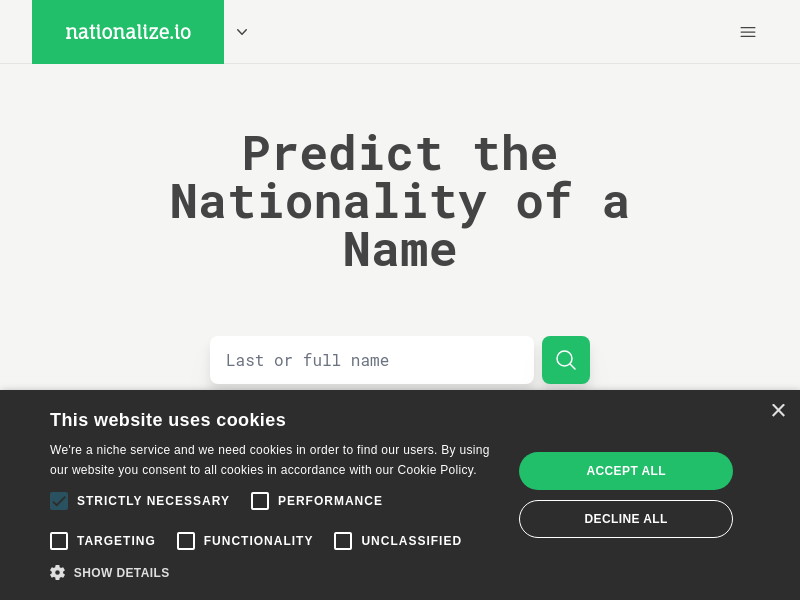 Screenshot of Nationalize.io website