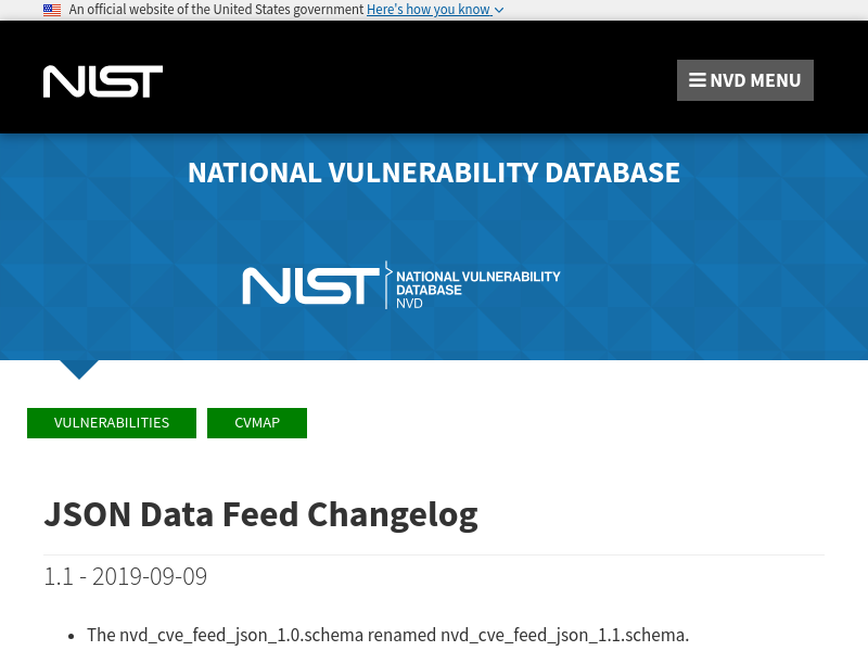 Screenshot of National Vulnerability Database (NVD) website