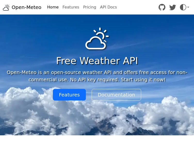 Screenshot of OpenMeteo API website