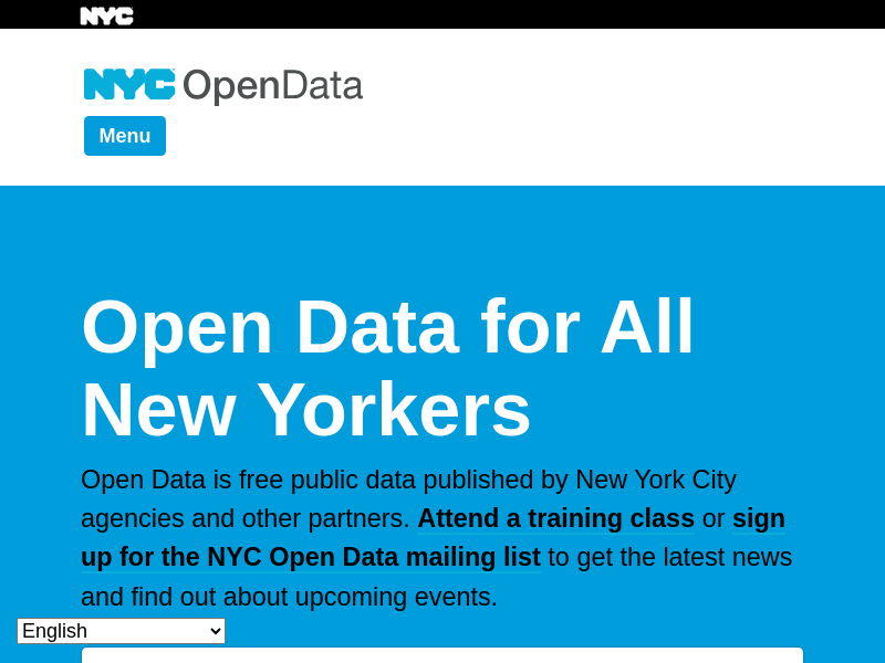 Screenshot of City of New York Open Data website