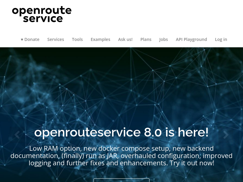 Screenshot of OpenRouteService website