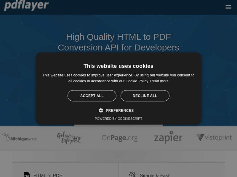 Screenshot of PDFlayer website