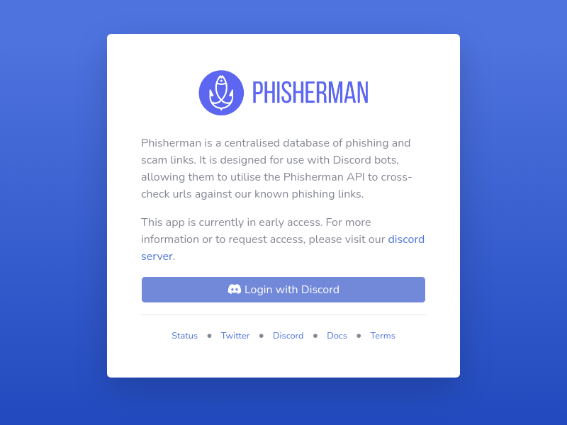 Screenshot of Phisherman website