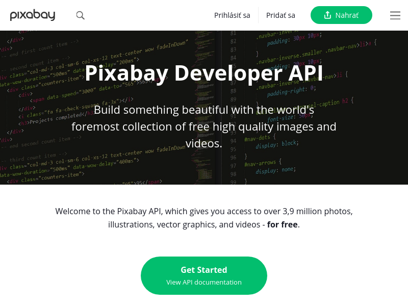 Screenshot of Pixabay API website