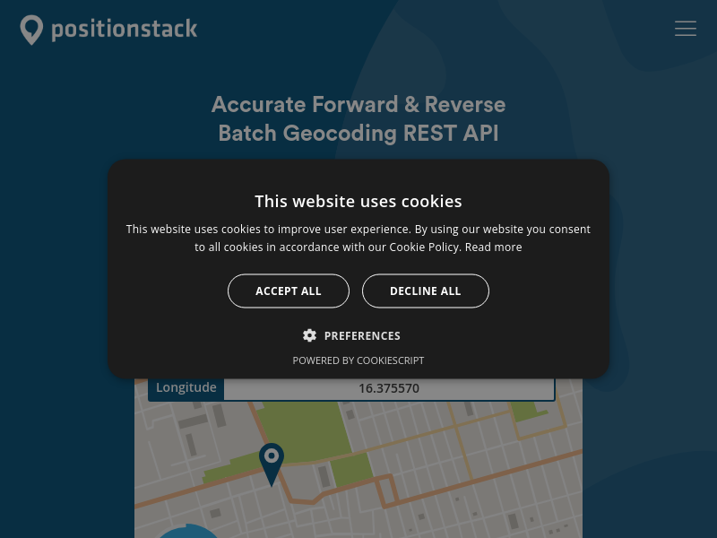 Screenshot of Positionstack API website