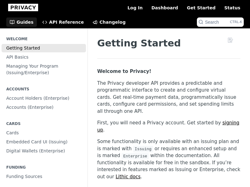 Screenshot of Privacy API website