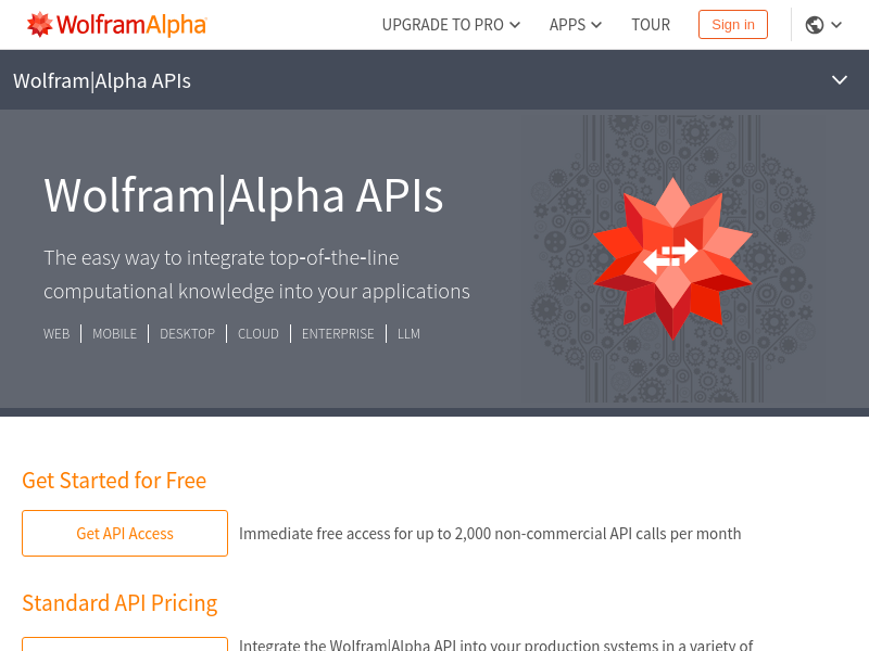 Screenshot of Wolfram Alpha API website