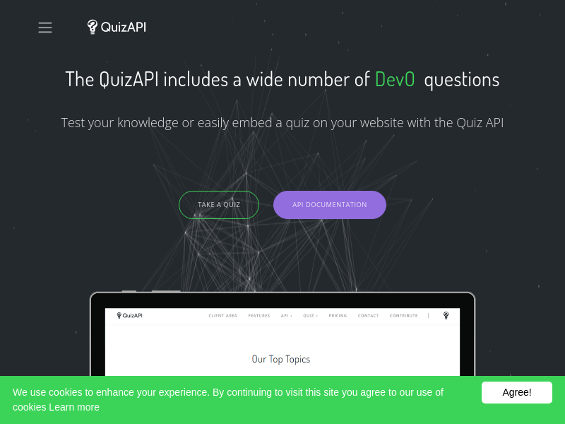 Screenshot of QuizAPI website