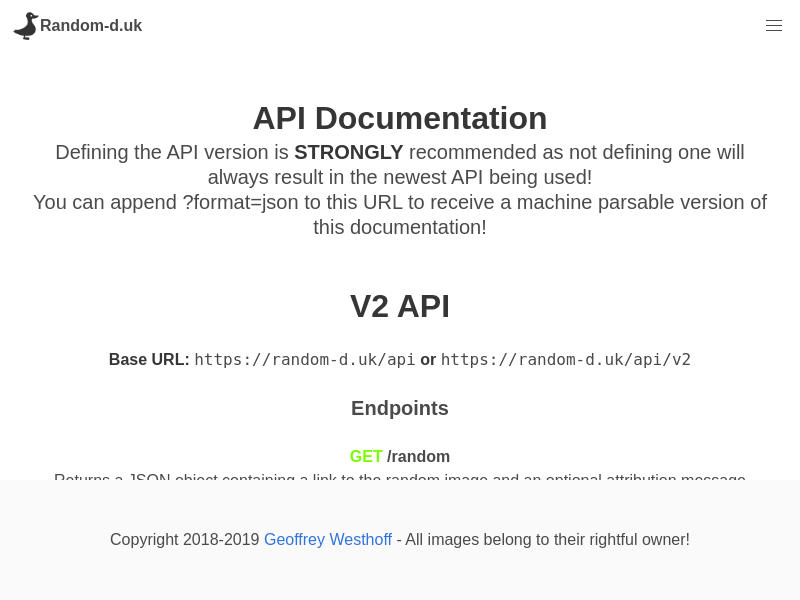 Screenshot of Random D UK API website