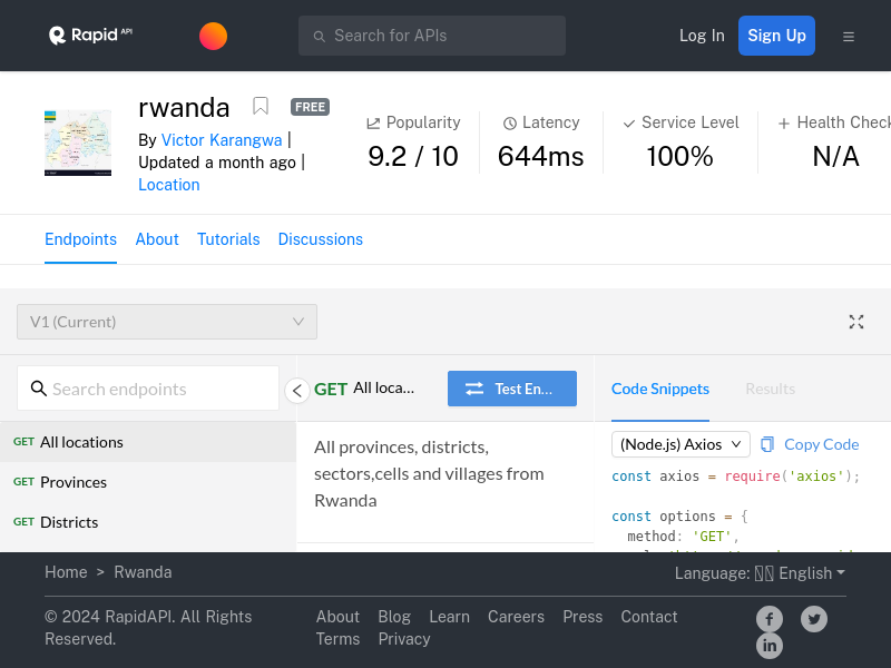 Screenshot of Rwanda API website