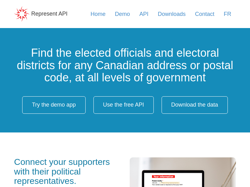 Screenshot of Open North APIs website