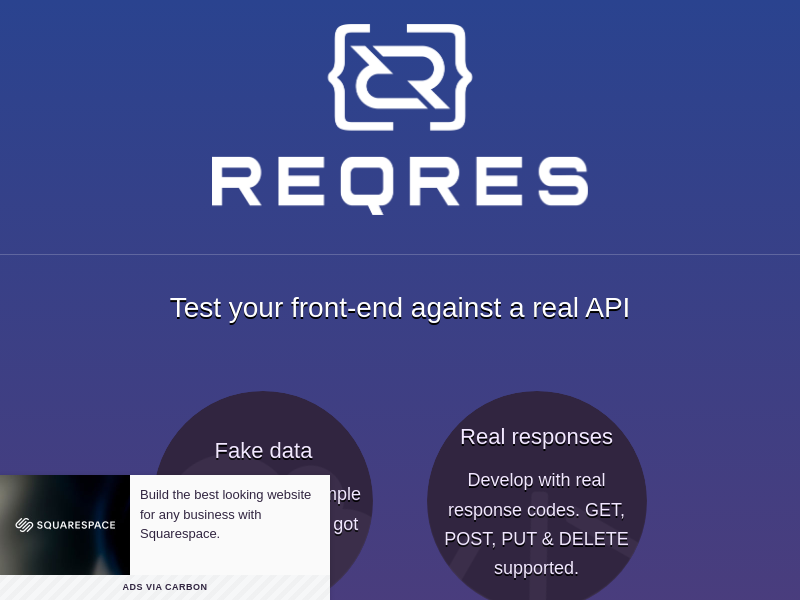 Screenshot of Reqres website