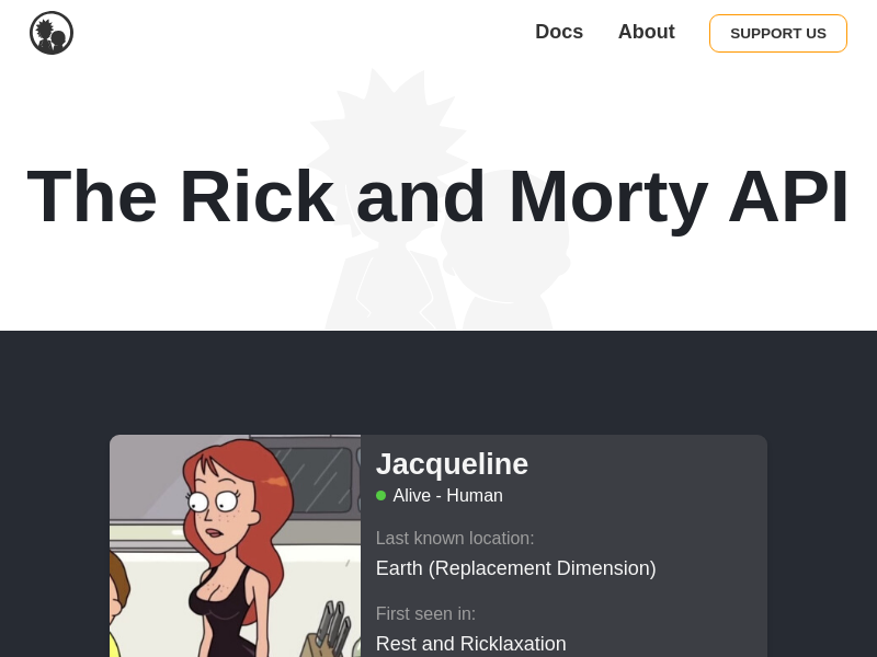 Screenshot of Rick and Morty API website