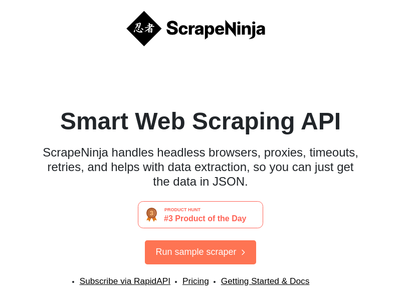 Screenshot of ScrapeNinja website
