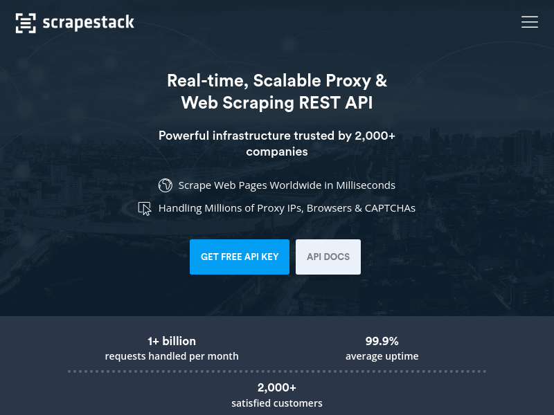 Screenshot of Scrapestack website