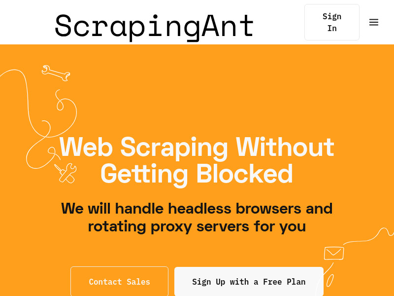 Screenshot of ScrapingAnt website
