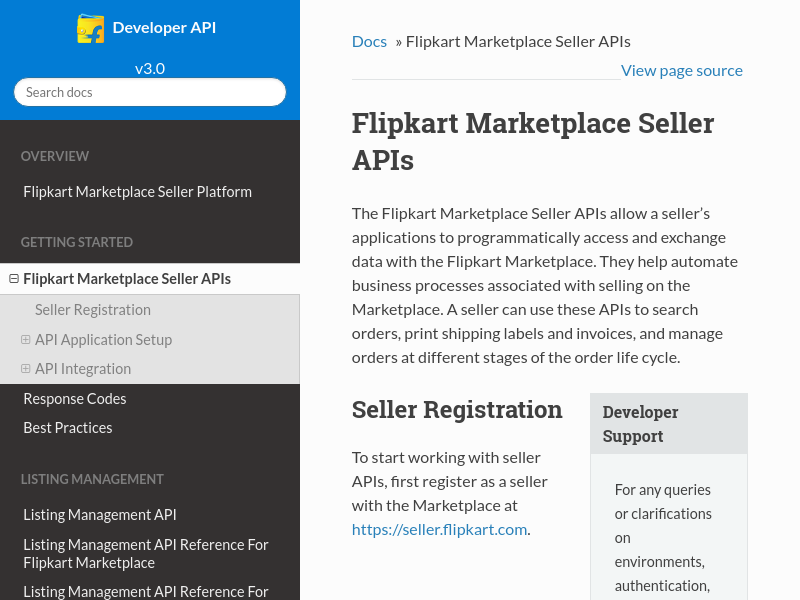 Screenshot of Flipkart FMS API website