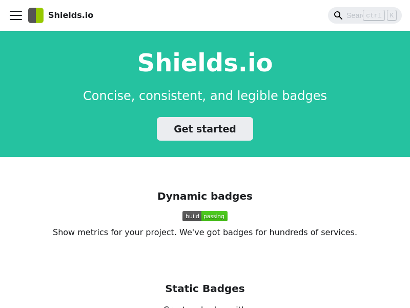 Screenshot of Shields.io website
