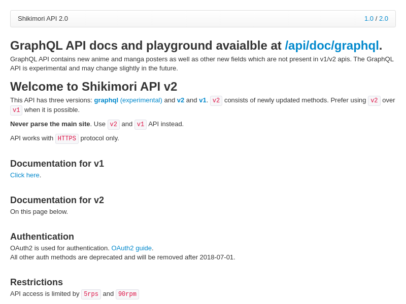 Screenshot of Shikimori API website
