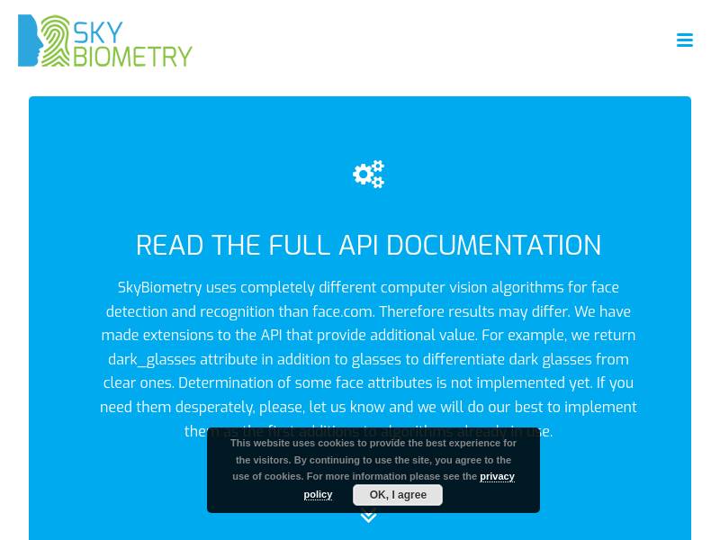 Screenshot of SkyBiometry website