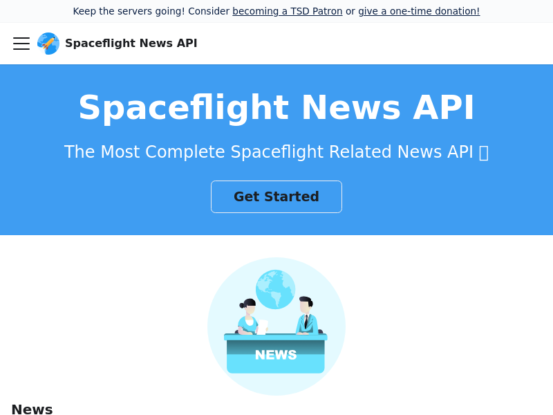 Screenshot of Spaceflight News API website