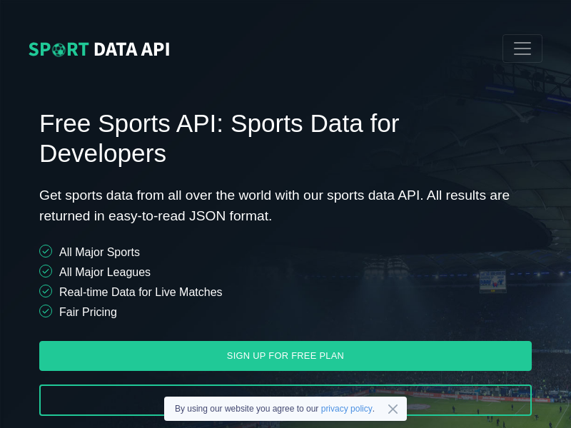 Screenshot of SportDataAPI website