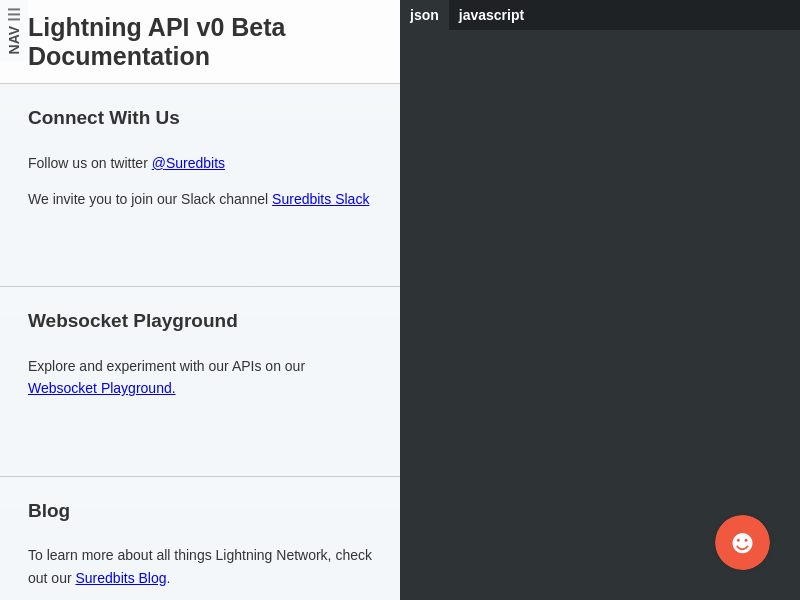 Screenshot of SuredBits API website