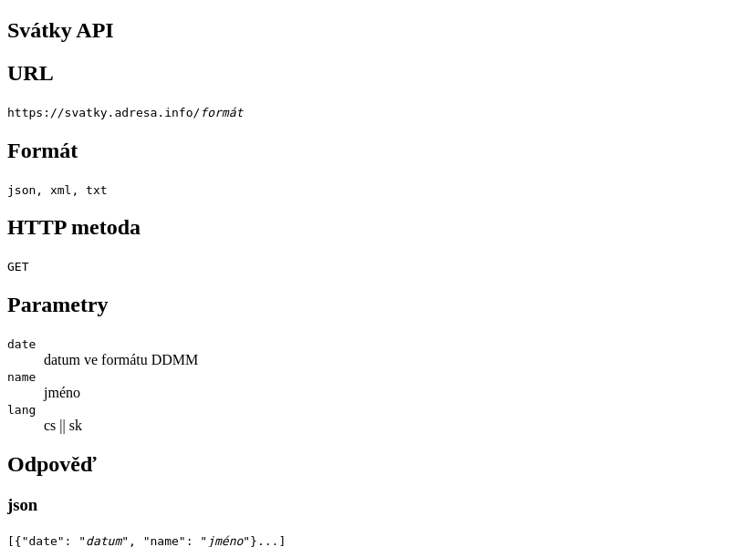 Screenshot of Svatky.adresa.Info API website