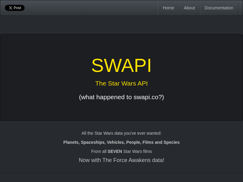 Screenshot of SWAPI website