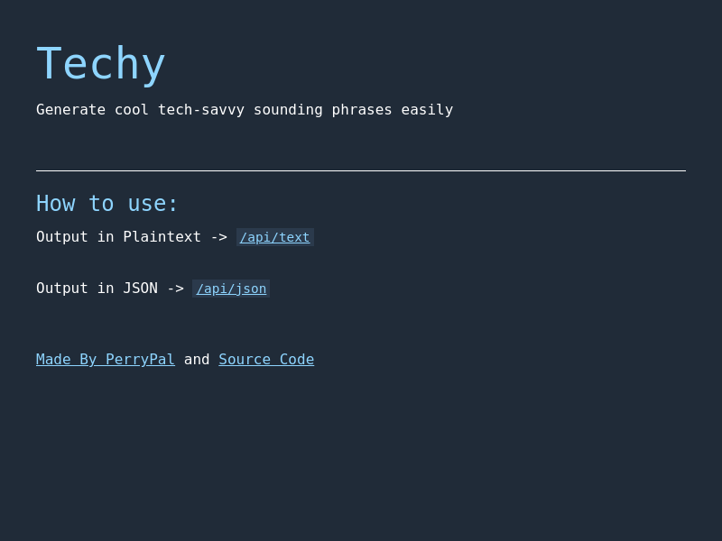 Screenshot of Techy API website