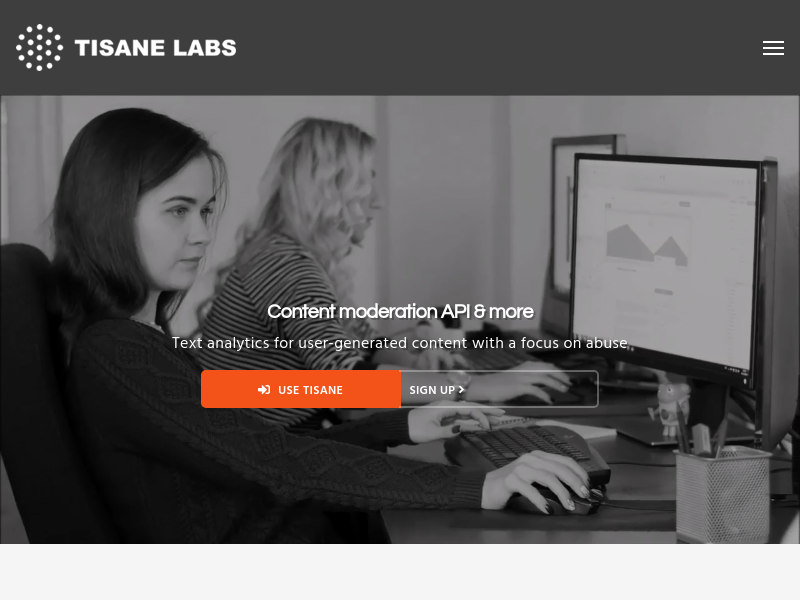 Screenshot of Tisane API website