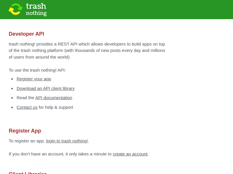 Screenshot of Trash Nothing website
