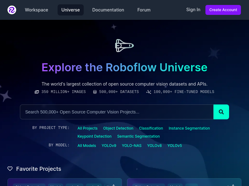 Screenshot of Roboflow Universe website