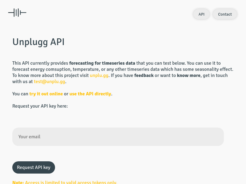 Screenshot of UNplu Test API website
