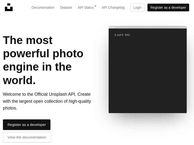 Screenshot of Unsplash API website