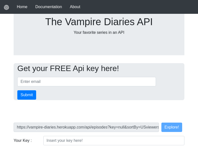 Screenshot of Vampire Diaries API website