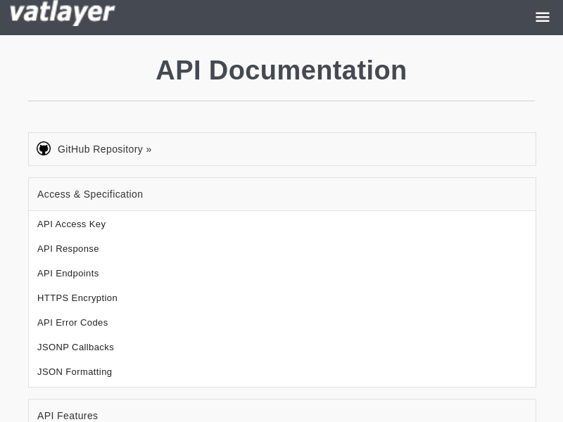 Screenshot of VATlayer API website