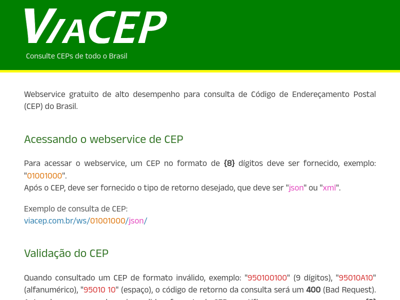 Screenshot of ViaCEP website