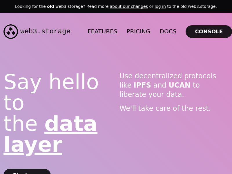 Screenshot of Web3 Storage website
