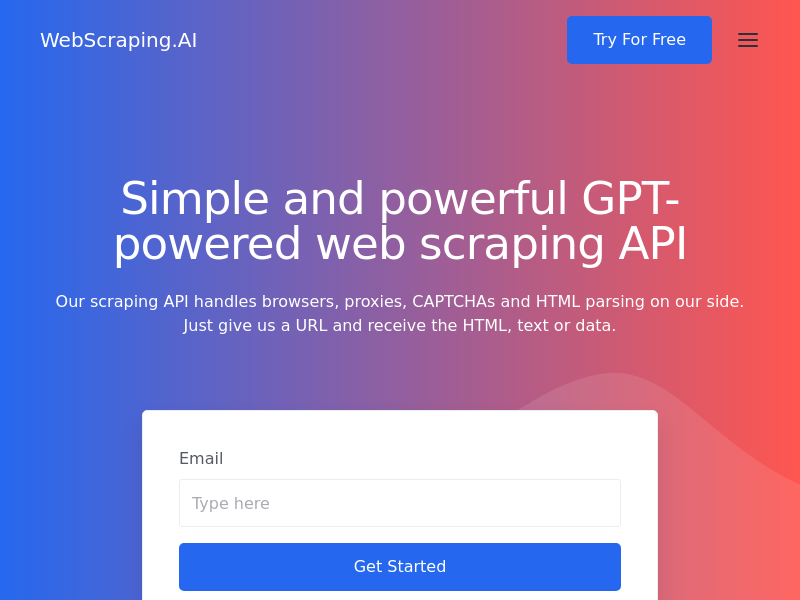 Screenshot of Webscraping.ai website