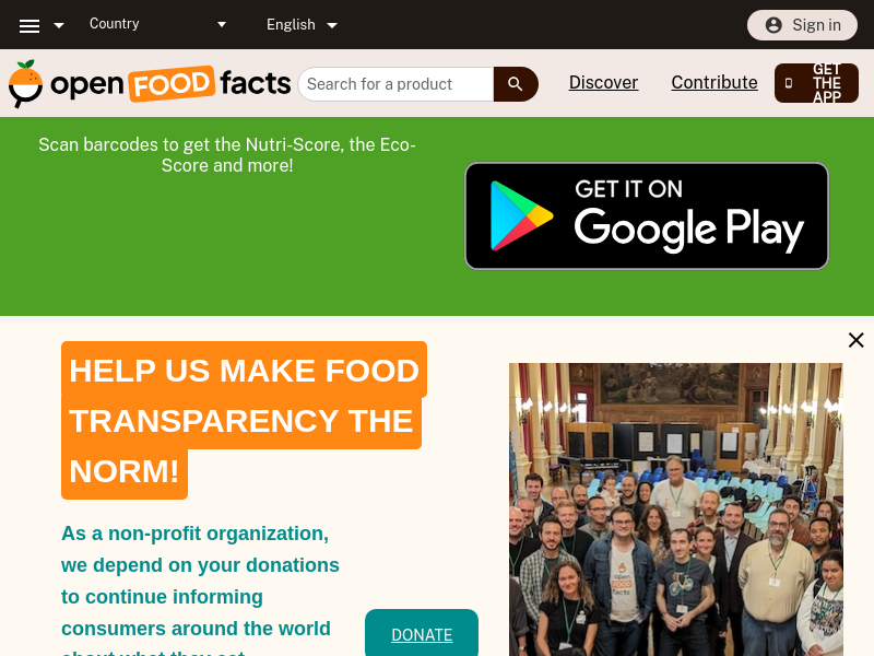 Screenshot of Open Food Facts API website