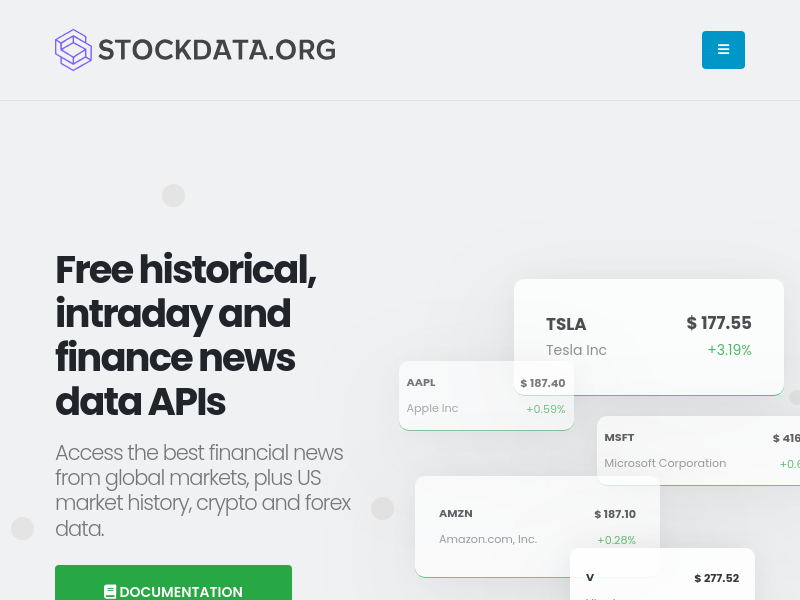 Screenshot of StockData website
