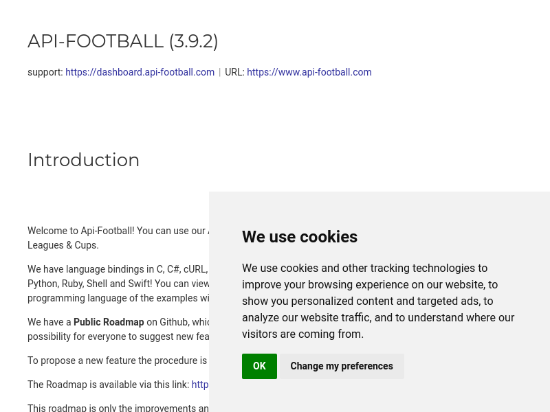 Screenshot of API-Football website