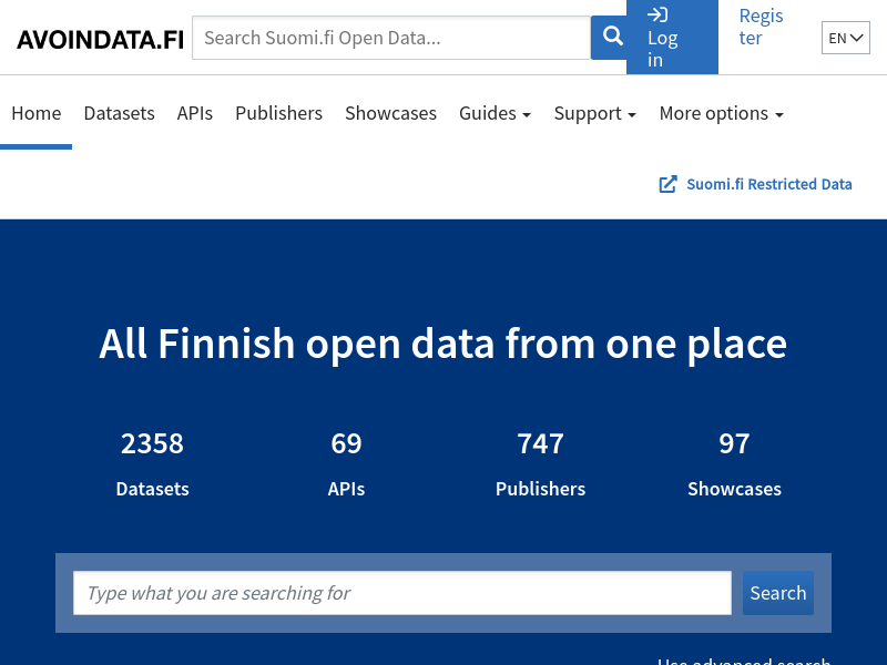 Screenshot of Avoindata API website